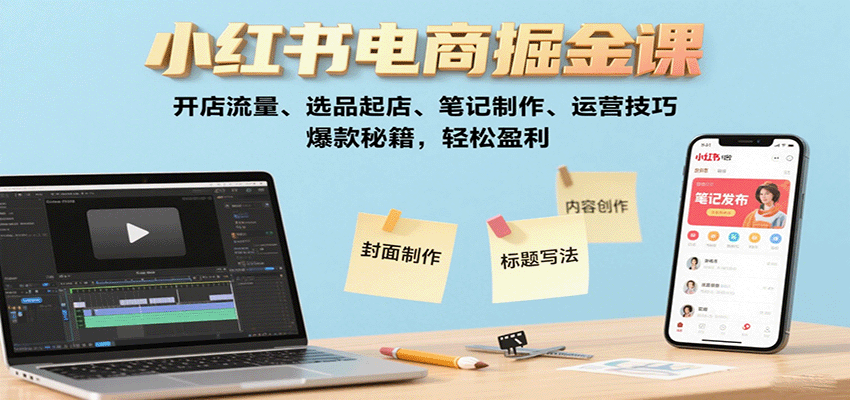 小红书电商掘金课：开店流量、选品起店、笔记制作、运营技巧，爆款秘籍，轻松盈利网创项目-知识付费-在线课程-自媒体创业-网络副业-优利资源优利资源网