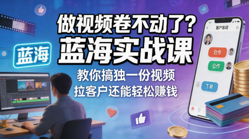 做视频卷不动了？蓝海实战课教你搞独一份视频，拉客户还能轻松賺钱！【原创双语字幕】网创项目-知识付费-在线课程-自媒体创业-网络副业-优利资源优利资源网