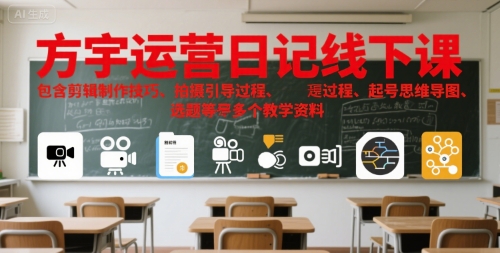 方宇运营日记线下课，包含剪辑制作技巧、拍摄引导过程、起号思维导图、选题等多个教学资料网创项目-知识付费-在线课程-自媒体创业-网络副业-优利资源优利资源网