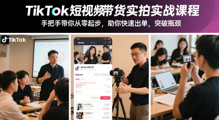 TikTok短视频带货实拍实战课程，手把手带你从零起步，助你快速出单，突破瓶颈网创项目-知识付费-在线课程-自媒体创业-网络副业-优利资源优利资源网