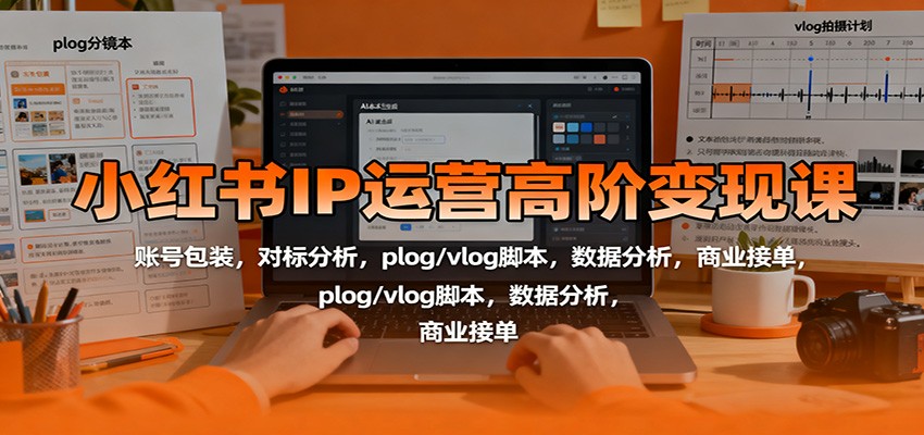 小红书IP运营高阶变现课：账号包装，对标分析，plog/vlog脚本，数据分析，商业接单网创项目-知识付费-在线课程-自媒体创业-网络副业-优利资源优利资源网