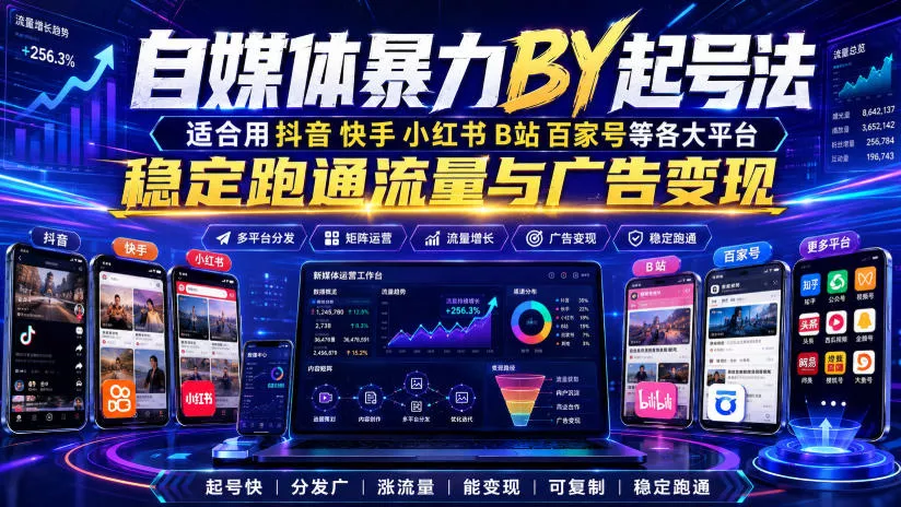 自媒体暴力搬运起号法，适合用抖音快手小红书B站百家号等各大平台，稳定跑通流量与广告变现网创项目-知识付费-在线课程-自媒体创业-网络副业-优利资源优利资源网