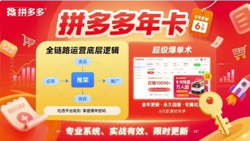 拼多多年卡，拼多多全链路运营底层逻辑，超级爆单术【更新26年6月】网创项目-知识付费-在线课程-自媒体创业-网络副业-优利资源优利资源网