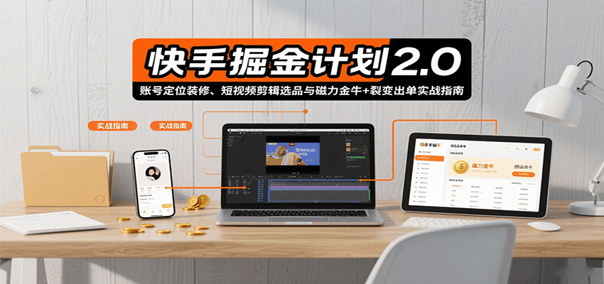 快手掘金计划2.0，账号定位装修、短视频剪辑选品与磁力金牛+裂变出单实战指南网创项目-知识付费-在线课程-自媒体创业-网络副业-优利资源优利资源网