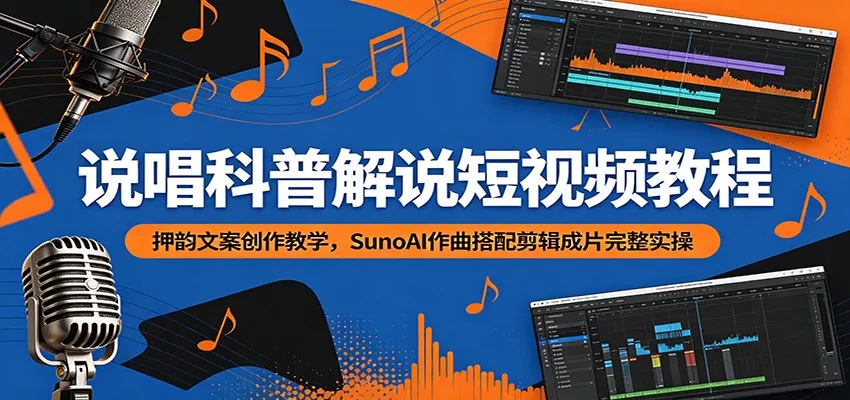 说唱科普解说短视频教程：押韵文案创作教学，SunoAI作曲搭配剪辑成片完整实操网创项目-知识付费-在线课程-自媒体创业-网络副业-优利资源优利资源网
