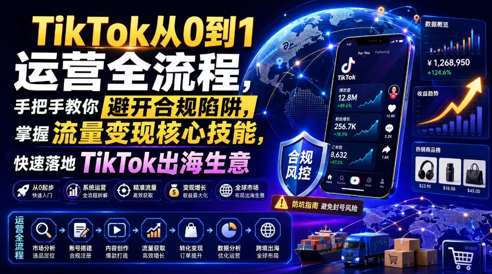 TikTok从0到1运营全流程，手把手教你避开合规陷阱，掌握流量变现核心技能，快速落地TikTok出海生意(更新8月)网创项目-知识付费-在线课程-自媒体创业-网络副业-优利资源优利资源网