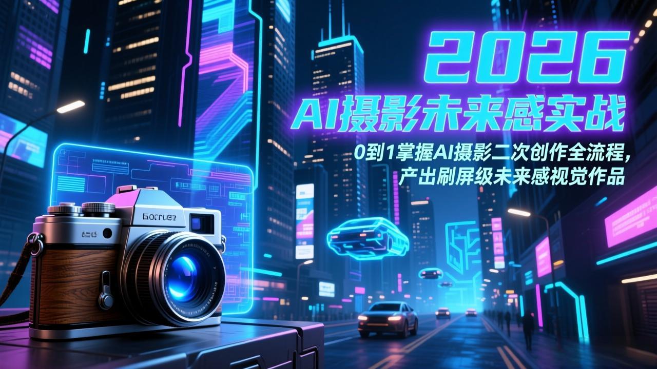 2026 AI摄影未来感实战：0到1掌握AI摄影二次创作全流程，产出刷屏级未来感视觉作品网创项目-知识付费-在线课程-自媒体创业-网络副业-优利资源优利资源网