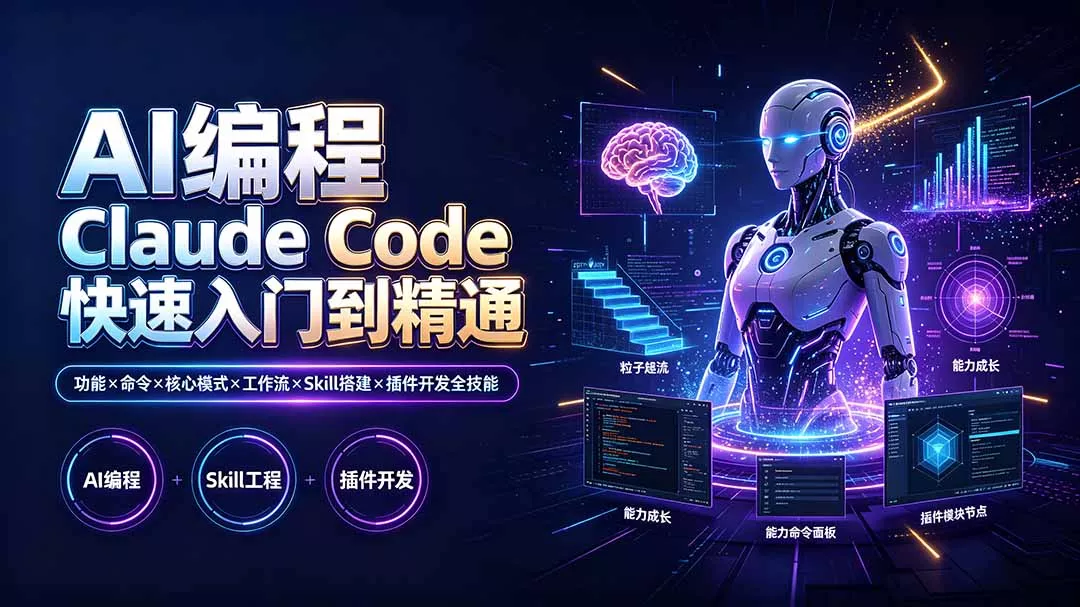 AI编程 Claude Code快速入门到精通：功能×命令×核心模式×工作流×Skill搭建×插件开发全技能网创项目-知识付费-在线课程-自媒体创业-网络副业-优利资源优利资源网