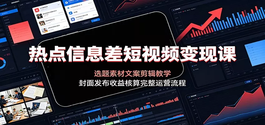 热点信息差短视频变现课：选题素材文案剪辑教学，封面发布收益核算完整运营流程网创项目-知识付费-在线课程-自媒体创业-网络副业-优利资源优利资源网