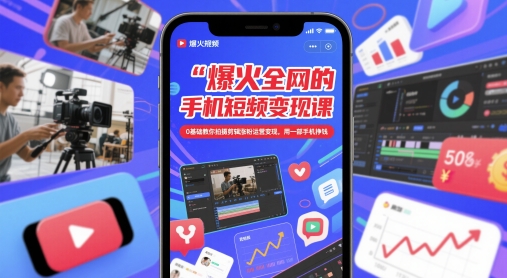 爆火全网的手机短视频变现课，0基础教你拍摄剪辑涨粉运营变现，用一部手机挣钱网创项目-知识付费-在线课程-自媒体创业-网络副业-优利资源优利资源网