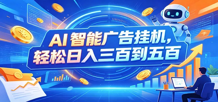 AI智能广告挂机,24小时自动跑,日入300-500,新手零门槛网创项目-知识付费-在线课程-自媒体创业-网络副业-优利资源优利资源网