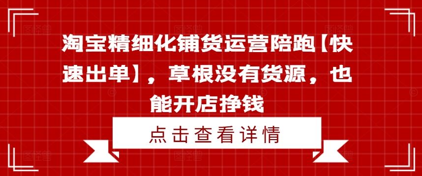 淘宝精细化铺货运营陪跑【快速出单】，草根没有货源，也能开店挣钱网创项目-知识付费-在线课程-自媒体创业-网络副业-优利资源优利资源网