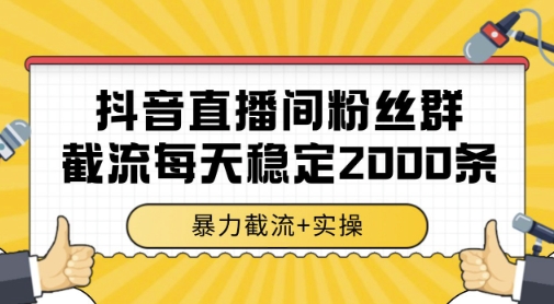 抖音直播间粉丝群暴力截流，一台电脑每天稳定2000条数据，暴力截流+实操 【揭秘】网创项目-知识付费-在线课程-自媒体创业-网络副业-优利资源优利资源网