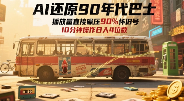 AI还原90年代巴士，一帧就让70后泪崩，播放量直接碾压90%怀旧号，每天操作十分钟，日入四位数网创项目-知识付费-在线课程-自媒体创业-网络副业-优利资源优利资源网