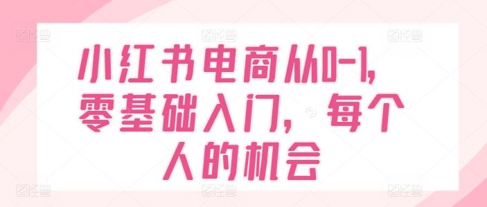 小红书电商从0-1，零基础入门，每个人的机会网创项目-知识付费-在线课程-自媒体创业-网络副业-优利资源优利资源网