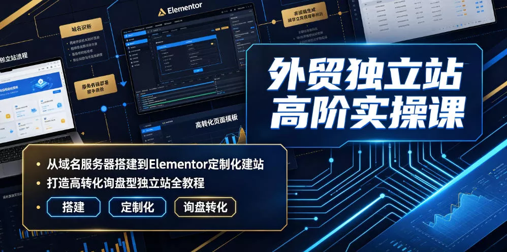 外贸独立站高阶实操课｜从域名服务器搭建到Elementor定制化建站，打造高转化询盘型独立站全教程网创项目-知识付费-在线课程-自媒体创业-网络副业-优利资源优利资源网