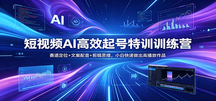 短视频AI高效起号特训训练营：赛道定位+文案配音+剪辑思维，小白快速做出高播放作品网创项目-知识付费-在线课程-自媒体创业-网络副业-优利资源优利资源网