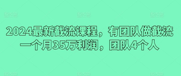 2024最新截流课程，有团队做截流一个月35万利润，团队4个人网创项目-知识付费-在线课程-自媒体创业-网络副业-优利资源优利资源网