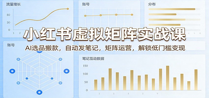 小红书虚拟矩阵实战课：AI选品搬款，自动发笔记，矩阵运营，解锁低门槛变现网创项目-知识付费-在线课程-自媒体创业-网络副业-优利资源优利资源网
