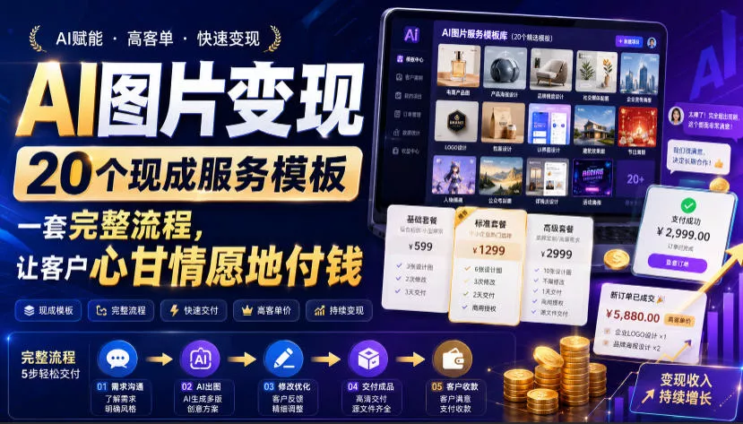 AI图片变现，20个现成服务模板，一套完整流程，让客户心甘情愿地付钱【原创双语字幕】网创项目-知识付费-在线课程-自媒体创业-网络副业-优利资源优利资源网