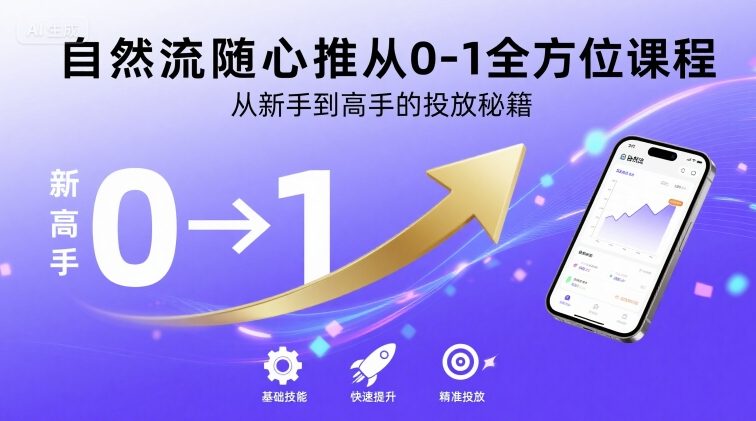 自然流随心推从0-1全方位课程，从新手到高手的投放秘籍网创项目-知识付费-在线课程-自媒体创业-网络副业-优利资源优利资源网