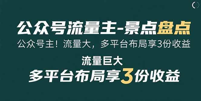 （15553期）公众号流量主-景点盘点 流量巨大 多平台布局享3份收益网创项目-知识付费-在线课程-自媒体创业-网络副业-优利资源优利资源网