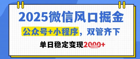 2025微信风口掘金，公众号+小程序双管齐下，单日稳定变现1k+【揭秘】网创项目-知识付费-在线课程-自媒体创业-网络副业-优利资源优利资源网