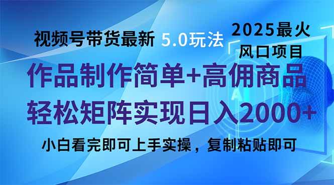 （14191期）视频号带货最新5.0玩法，作品制作简单，当天起号，复制粘贴，轻松矩阵…网创项目-知识付费-在线课程-自媒体创业-网络副业-优利资源优利资源网