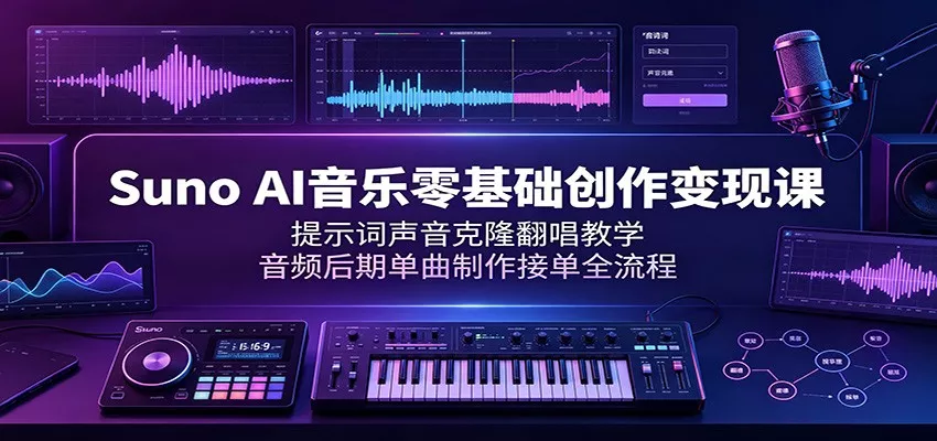 Suno AI音乐零基础创作变现课：提示词声音克隆翻唱教学，音频后期单曲制作接单全流程网创项目-知识付费-在线课程-自媒体创业-网络副业-优利资源优利资源网