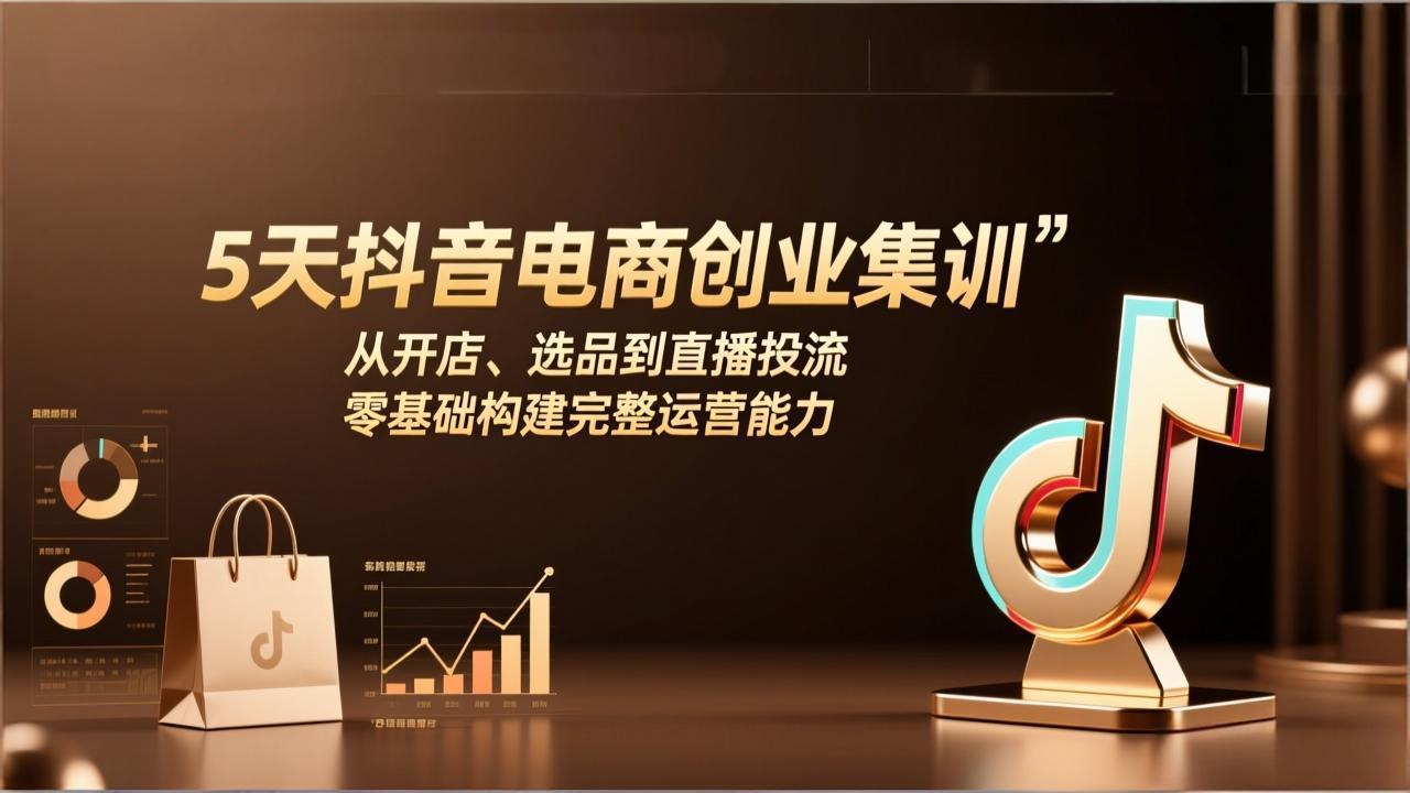 5天抖音电商创业集训：从开店、选品到直播投流，零基础构建完整运营能力网创项目-知识付费-在线课程-自媒体创业-网络副业-优利资源优利资源网