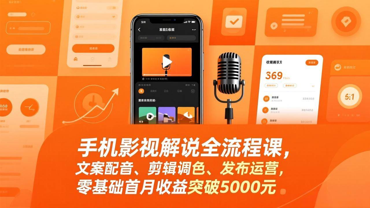（17391期）手机影视解说全流程课，文案配音、剪辑调色、发布运营，零基础首月收益突破5000元网创项目-知识付费-在线课程-自媒体创业-网络副业-优利资源优利资源网