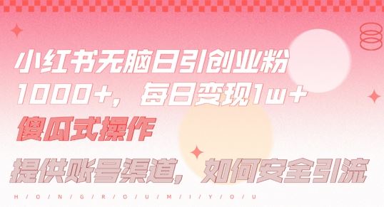 小红书无脑每日引流创业粉500+，小白每天只花半小时，躺赚长尾收益【揭秘】网创项目-知识付费-在线课程-自媒体创业-网络副业-优利资源优利资源网