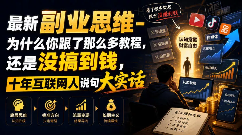 最新副业思维-为什么你跟了那么多教程，还是没搞到钱，十年互联网人说句大实话【揭秘】网创项目-知识付费-在线课程-自媒体创业-网络副业-优利资源优利资源网