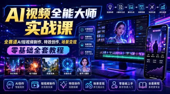 AI视频全能大师实战课｜全赛道AI短视频制作、特效创作、场景变现零基础全套教程网创项目-知识付费-在线课程-自媒体创业-网络副业-优利资源优利资源网
