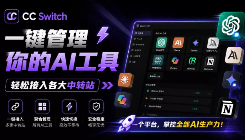 一键给Chatgpt、Codex、Claude接入地第三方中转站，CC Switch统一管理你的AI编程工具工作流网创项目-知识付费-在线课程-自媒体创业-网络副业-优利资源优利资源网