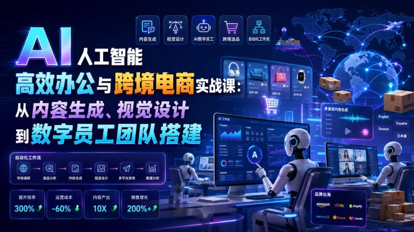 AI人工智能高效办公与跨境电商实战课：从内容生成、视觉设计到数字员工团队搭建网创项目-知识付费-在线课程-自媒体创业-网络副业-优利资源优利资源网