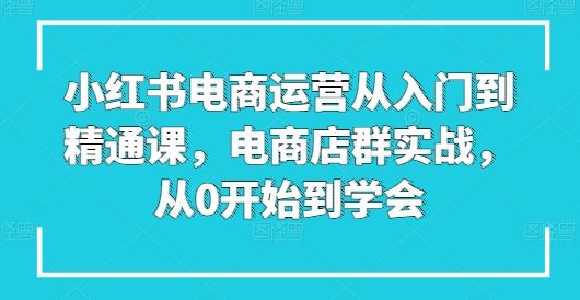 小红书电商运营从入门到精通课，电商店群实战，从0开始到学会网创项目-知识付费-在线课程-自媒体创业-网络副业-优利资源优利资源网