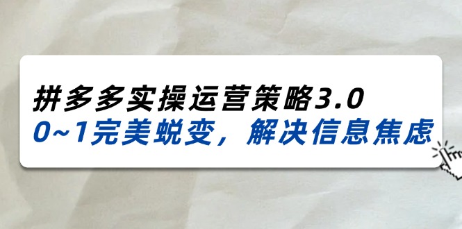 （11658期）2024_2025拼多多实操运营策略3.0，0~1完美蜕变，解决信息焦虑（38节）网创项目-知识付费-在线课程-自媒体创业-网络副业-优利资源优利资源网