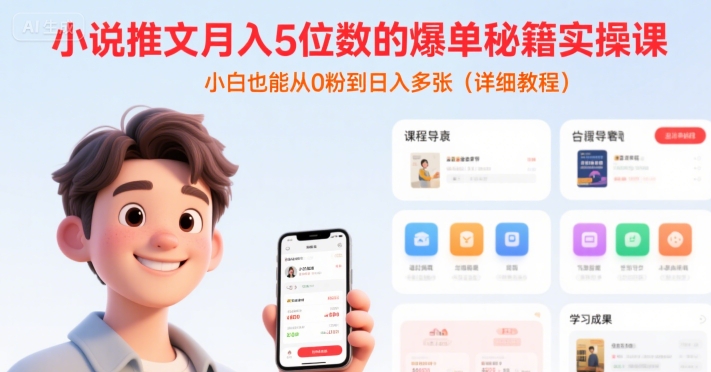 小说推文月入5位数的爆单秘籍实操课，，小白也能从0粉到日入多张(详细教程)网创项目-知识付费-在线课程-自媒体创业-网络副业-优利资源优利资源网