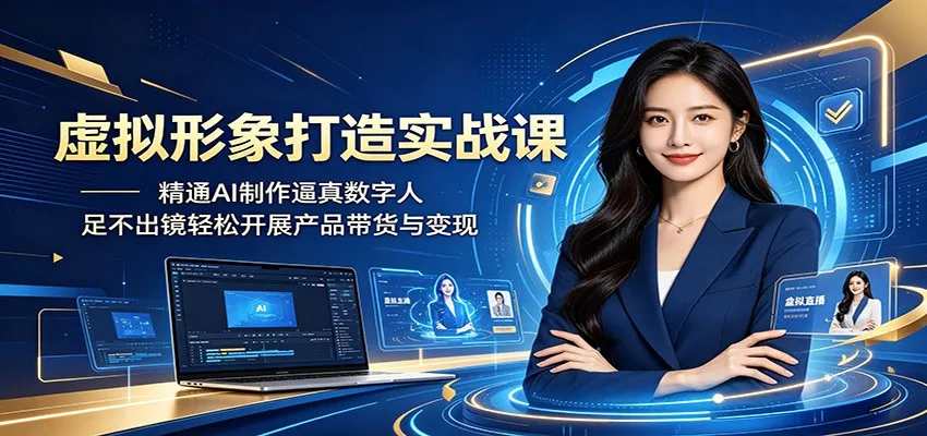 虚拟形象打造实战课:精通AI制作逼真数字人,足不出镜轻松开展产品带货与变现网创项目-知识付费-在线课程-自媒体创业-网络副业-优利资源优利资源网