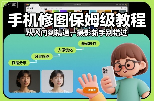 手机修图保姆级教程，从入门到精通，摄影新手别错过网创项目-知识付费-在线课程-自媒体创业-网络副业-优利资源优利资源网