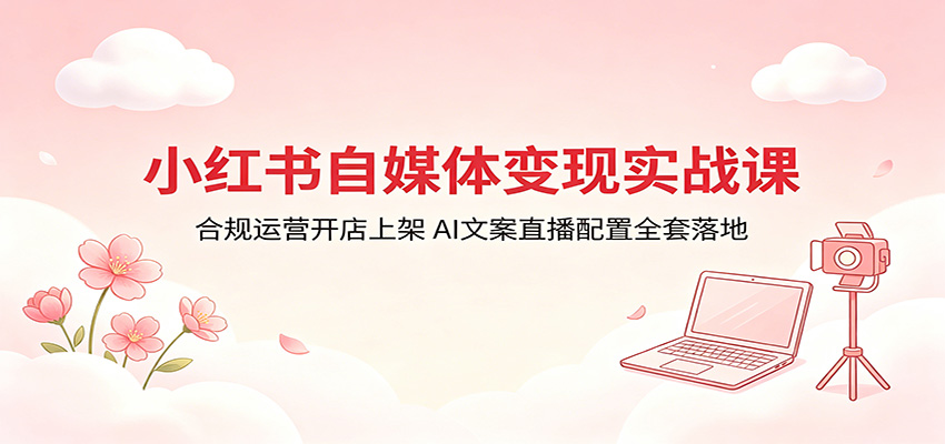 小红书自媒体变现实战课：合规运营开店上架，AI文案直播配置全套落地网创项目-知识付费-在线课程-自媒体创业-网络副业-优利资源优利资源网