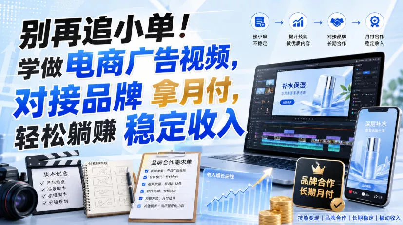 别再追小单！学做电商广告视频，对接品牌拿月付，轻松躺賺稳定收入【原创双语字幕】网创项目-知识付费-在线课程-自媒体创业-网络副业-优利资源优利资源网