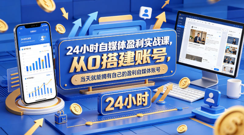24小时自媒体盈利实战课，从0搭建账号，当天就能拥有自己的盈利自媒体账号网创项目-知识付费-在线课程-自媒体创业-网络副业-优利资源优利资源网