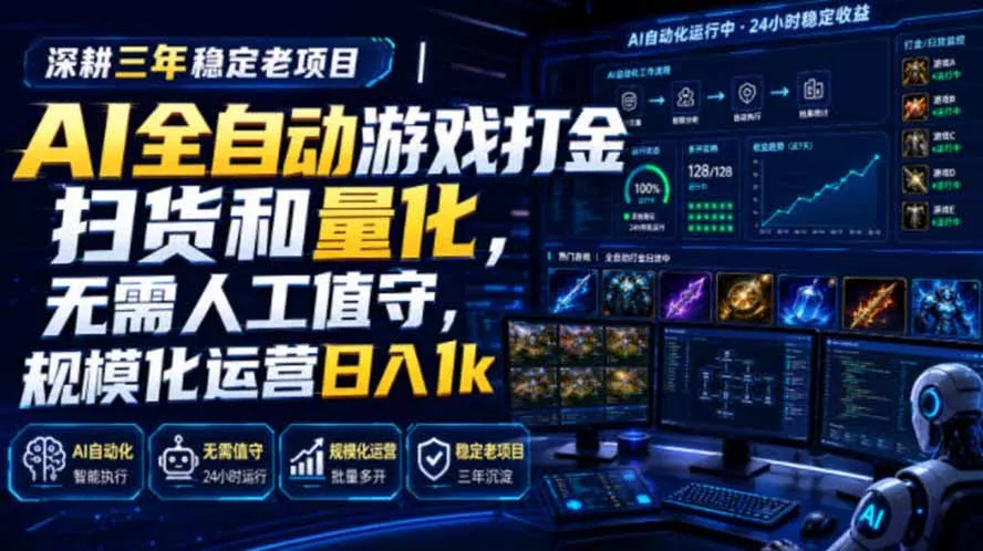AI全自动游戏打金扫货和量化，规模化运营日入1k，深耕三年稳定老项目！网创项目-知识付费-在线课程-自媒体创业-网络副业-优利资源优利资源网