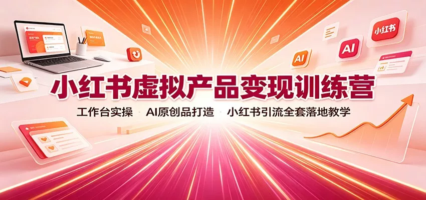 小红书虚拟产品变现训练营：工作台实操，AI原创品打造，小红书引流全套落地教学网创项目-知识付费-在线课程-自媒体创业-网络副业-优利资源优利资源网