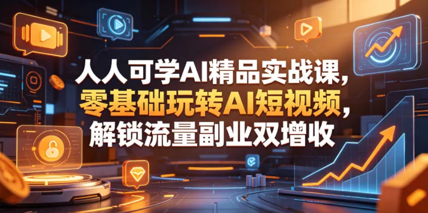 人人可学AI精品实战课，零基础玩转AI短视频，解锁流量副业双增收网创项目-知识付费-在线课程-自媒体创业-网络副业-优利资源优利资源网
