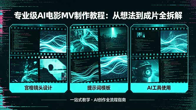 专业级AI电影MV制作教程，从想法到成片全拆解，宫格镜头+提示词模板+AI工具一站式教学网创项目-知识付费-在线课程-自媒体创业-网络副业-优利资源优利资源网