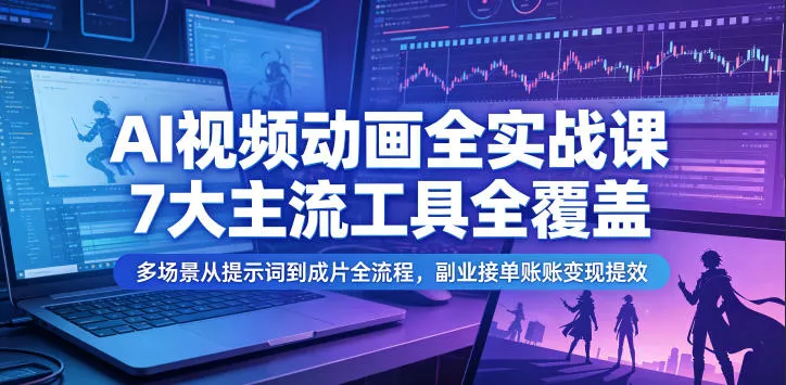 AI视频动画全实战课，7大主流工具全覆盖，多场景从提示词到成片全流程，副业接单账号变现提效网创项目-知识付费-在线课程-自媒体创业-网络副业-优利资源优利资源网