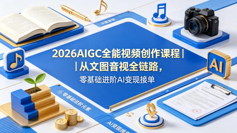 2026AIGC全能视频创作课程｜从文图音视全链路，零基础进阶AI变现接单网创项目-知识付费-在线课程-自媒体创业-网络副业-优利资源优利资源网